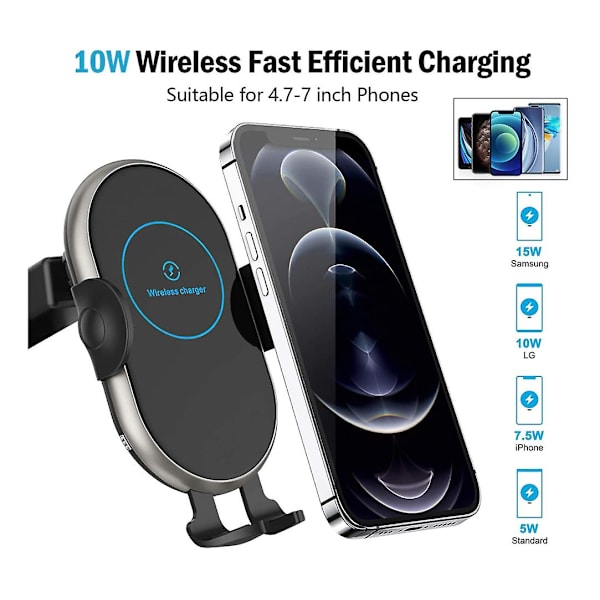 Trådløs Billader, 10W/7.5W/5W Qi Hurtiglading Biltelefonholder