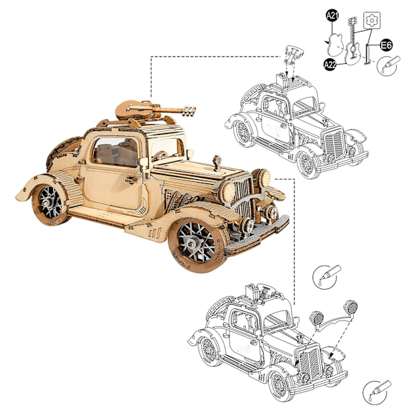 Mekaaninen vaihde 3D puinen palapeli askartelulelu joululahja yhteensopiva aikuisille hänelle hänelle 14+, tee-se-itse mallinrakennussarjat Vintage Car