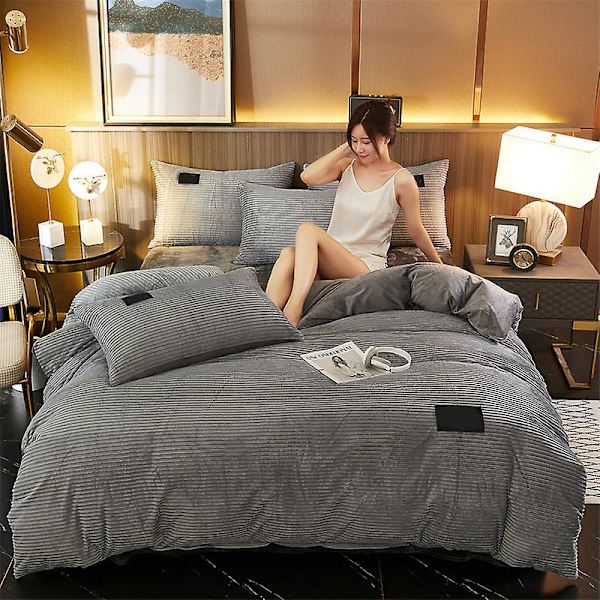 3/4 stk. Tykk Velvet Vinter Sengetøy Sett Full Queen King Size Dynetrekk Husholdning Bean Paste 150cm*200cm