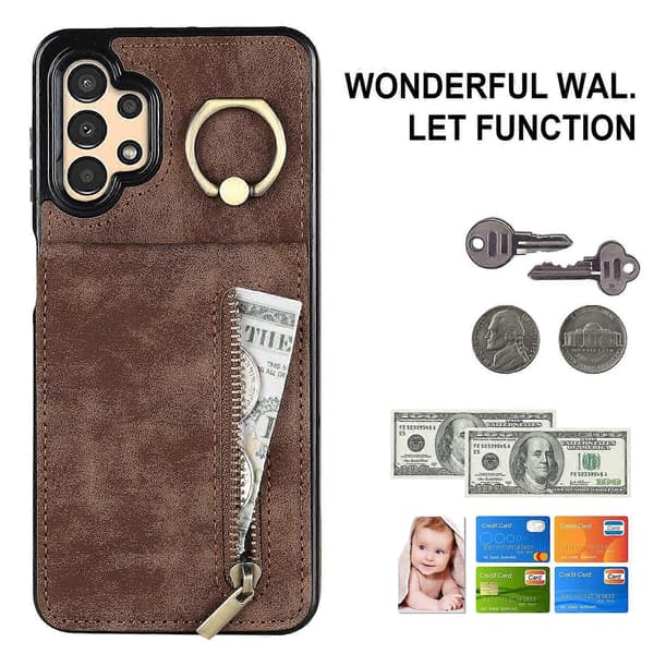 [LCS] För Samsung Galaxy A13 5G/A13 4G RFID-blockerande stativfodral Retro PU+TPU Plånboksfodral Multicolor Brown