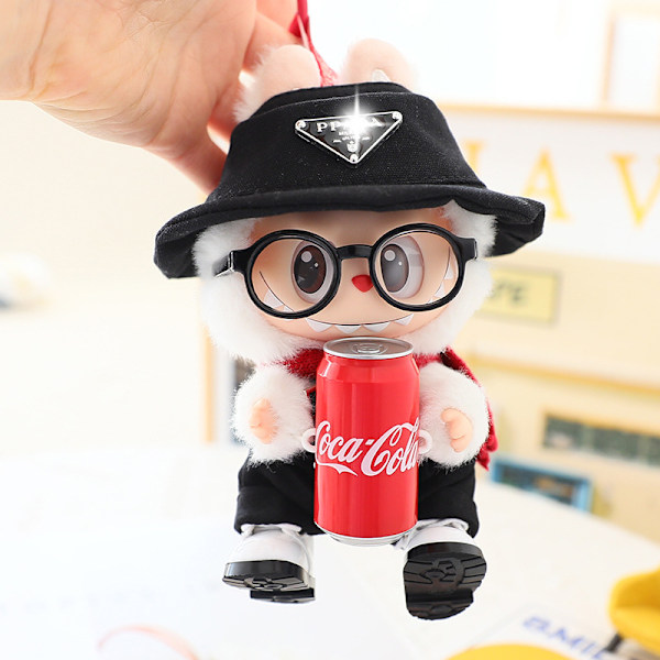 17cm Labubu Coca Cola Kläder, hatt, glasögon, kläder, skor （black）