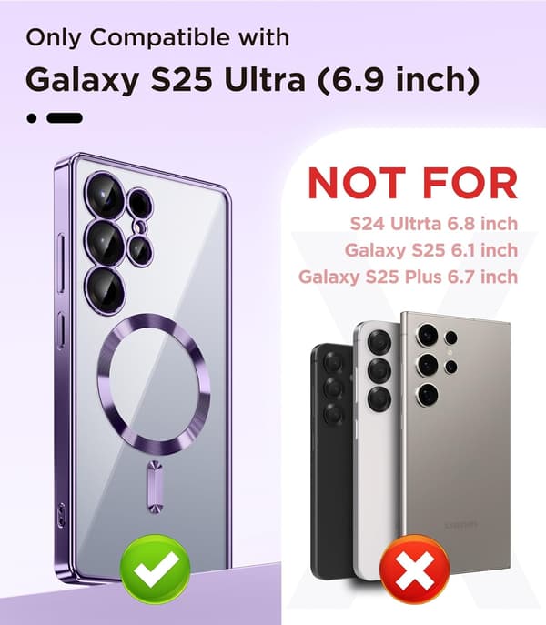 [LCS]Magnetic Case Samsung Galaxy S25 Ultra, Compatible with MagSafe, [Full Camera Protection] [Screen Protector] Shockproof Plated Transparent Black\/Clear