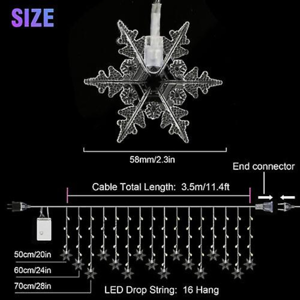 96 LED Snefnug Fe Lyskæde Gardin Vindue 8 Tilstande Julefest Dekoration White EU