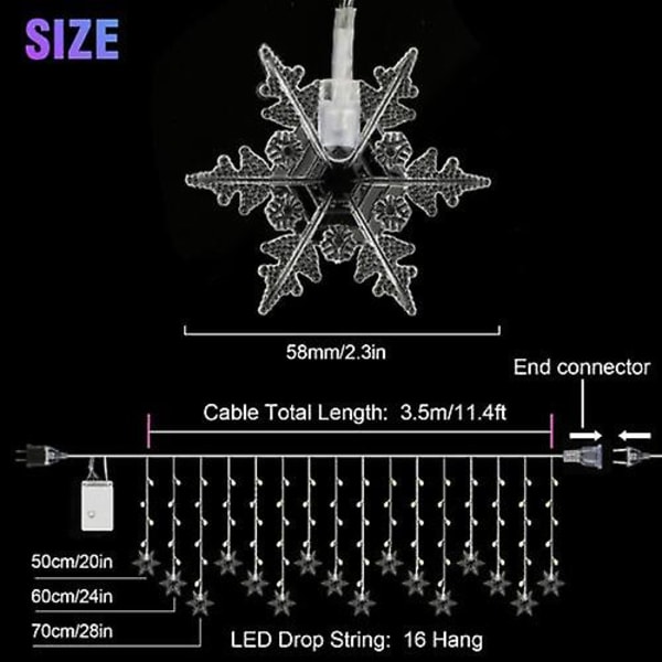 96 LED Snöflinga Ljusslinga Gardin Fönster 8 Lägen Juldekoration Warm Color UK