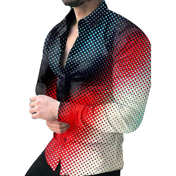 Herre Casual Tonal Langærmet Trykt Tynd Skjorte Mode Casual Farvekontrast Gradient T-shirt D M