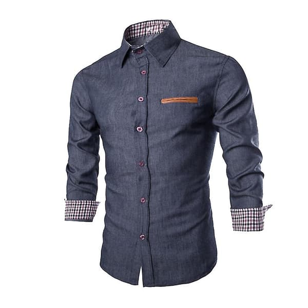 Trendig jeansskjorta för män, långärmad, slim fit, bomull XL