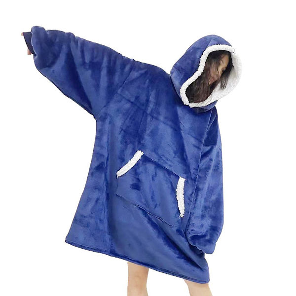 Flanell Filt med Huva, One Size blue