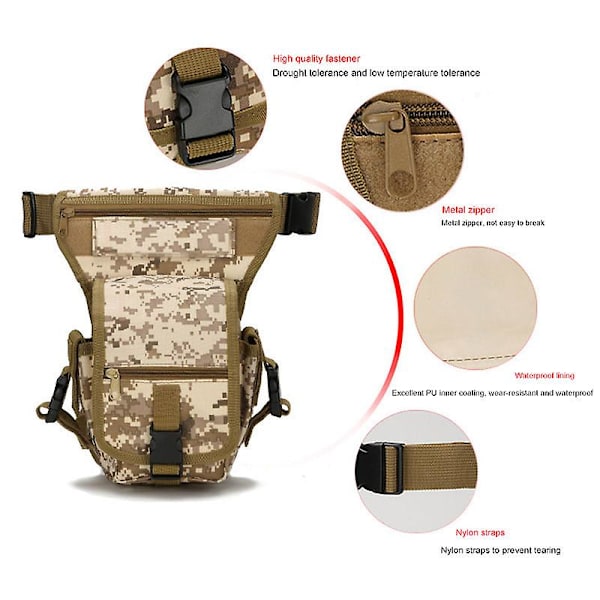 Kannettavat miesten vyötärölaukut vyöllä Camouflage vedenpitävä nyloninen työkalupakki Taktinen peli Miesten jalkalaukut 2