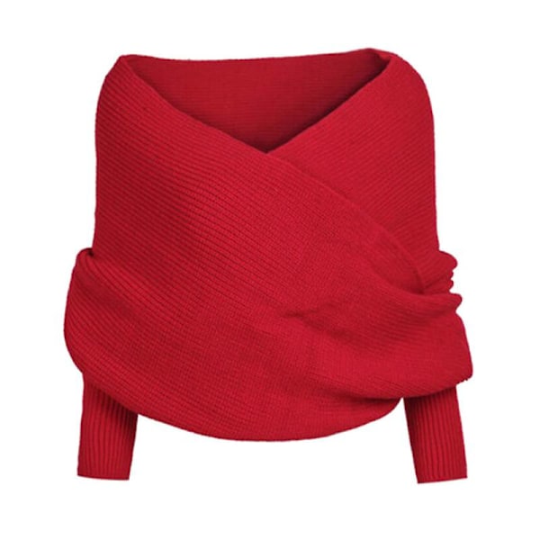 Dame Strikket Genser Topper Skjerf Med Erme Wrap Vinter Varmt Sjal Skjerf Red