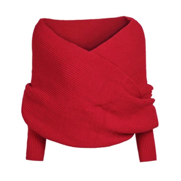 Dame Strikket Sweater Toppe Tørklæde Med Ærme Wrap Vinter Varmt Sjal Tørklæder Red
