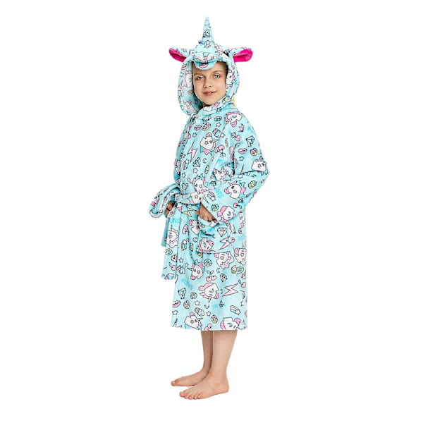 Reedca Flickor Enhörning Morgonrock Mjuk Badrock med Huva Sovkläder Loungewear Presenter Till Flickor Småbarn Barn Ljusblå Tecknad 3-4 Years