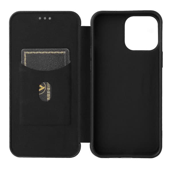 Til iPhone 13 kulfibertekstur Horisontal Flip TPU + PC + PU læderetui med kortplads Black
