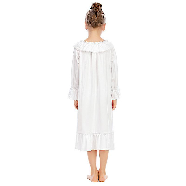Tyttöjen yöpaita, pitkähihainen prinsessapaitamekko white 140cm