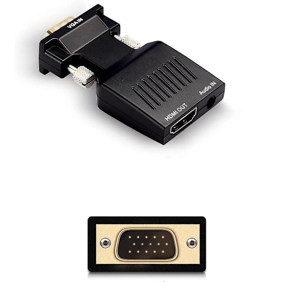 VGA til HDMI Adapter Konverter med Lyd, for Laptop, Datamaskin, Projektor