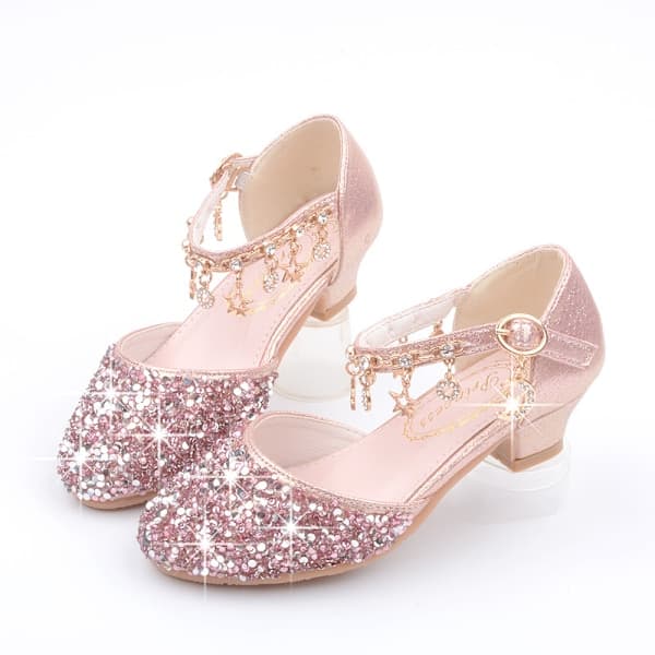 [LCS] Jenter Paljetter Prinsesse Lave Hæler Fest Dansesko Rosa 27 Rosa Pink 27