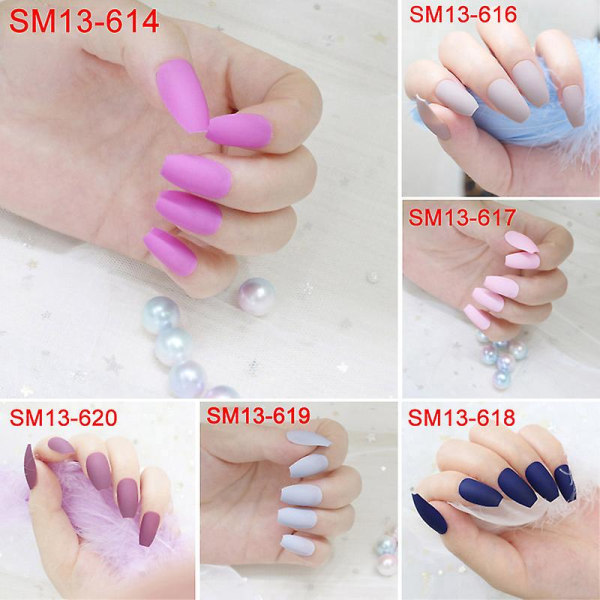 24 st/set Matta Lösnaglar Heltäckande Toppar Kvinnor Falska Fingernaglar Nagelkonst Dekorationsverktyg Sm13-p255