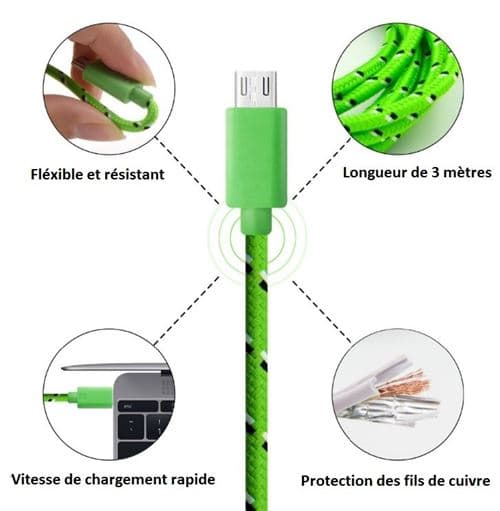 [LCS]3m flätad kabel kompatibel med IPHONE Xr laddare USB Lighting-kontakt vävd