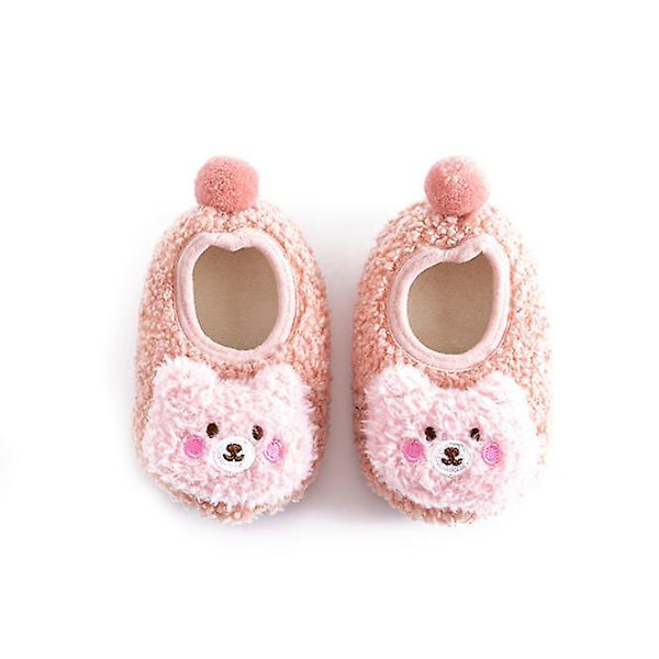 Baby Småbarn Anti-skli Fuzzy Tøffel Gulv Pustende Tykke Sko Sokker pink 0-6months