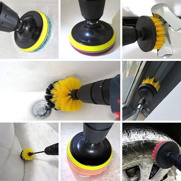 5 st. 1 Set 2/3.5/4/5'' Borstfäste Set Power Scrubber Borste Bilpolerare Badrumsrengöringskit Yellow