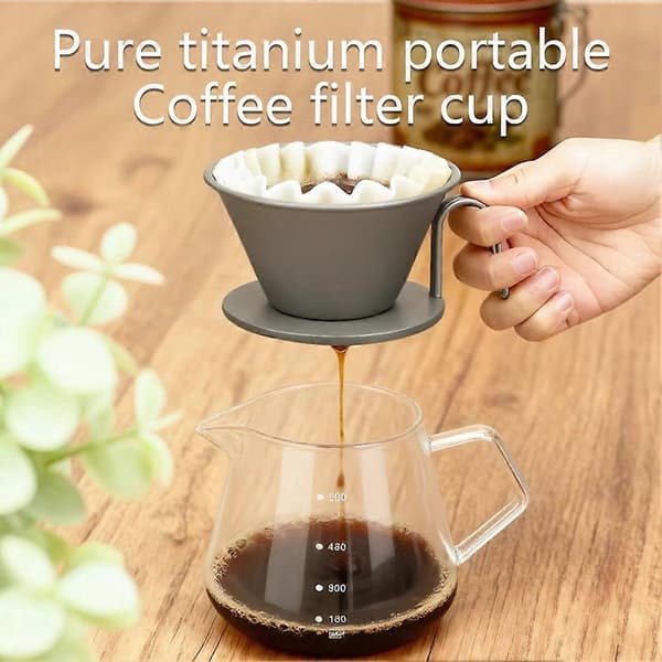 Kaffefilterkop i rent titanium, håndbrygget kaffefilter, robust kaffebrygningsudstyr