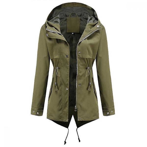 Dame Safari Militærjakke med Lynlås og Hætte med Snøre Army Green M