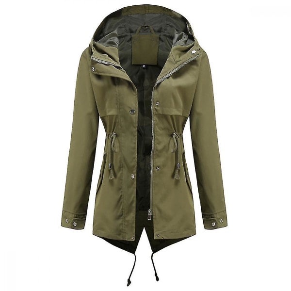 Dame Safari Militærjakke med Lynlås og Hætte med Snøre Army Green S