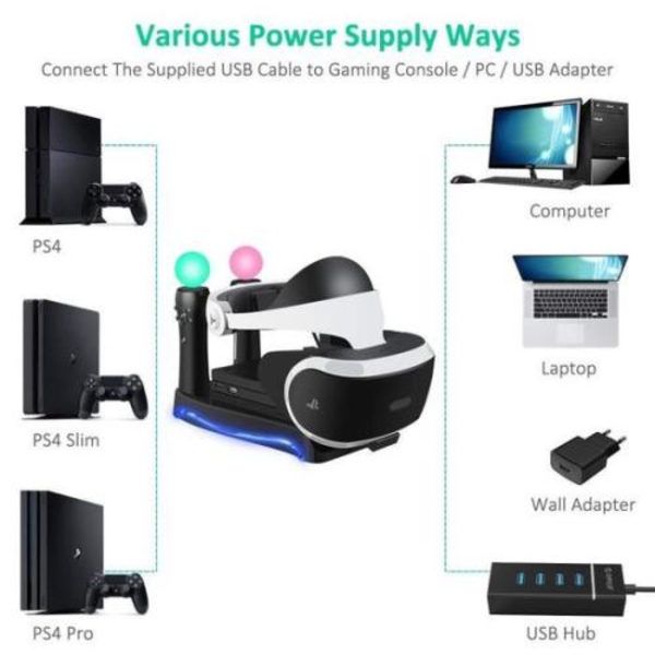 4-i-1 PSVR Laddningsställ med hållare för PlayStation VR förvaring