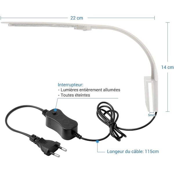 Ultra-tynd LED-lampe til små akvarier, Mini akvarieklemmelampe, 10w (hvid)