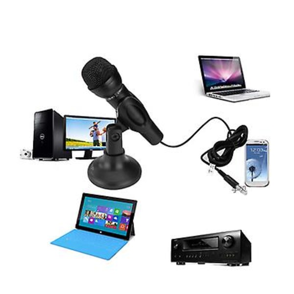 Kondensatorsteremikrofon 3,5 mm plugg med stativ för PC videochatt-podcastinspelning