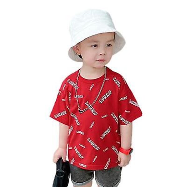 Pojkar Full Print Kortärmad T-shirt Baby halvärm Topp red 120cm