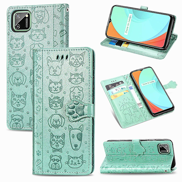 Etui til Realme C11 Flip Lommebok Preget Deksel Etui Housse Cat D