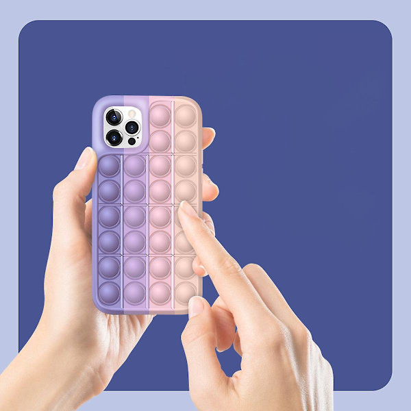 Push Pop It Fidget Leksak Bubbla Telefonskal För Iphone 12 6.1 Tum Pink-Purple