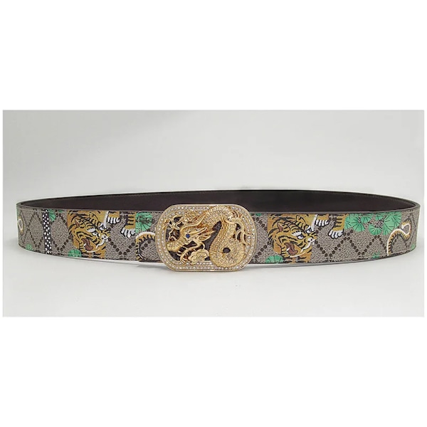 Läntinen strassi leopardikuvio kulta hopea metallisolki tiikeriprintti lehmännahka miesten vyö farkut rento housut hihna kultainen lohikäärme 115cm gold  dragon