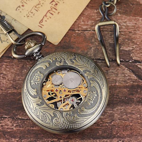 Steampunk Retro Hul Gearbevægelse Mekanisk Lommeur Skelet Håndoptræk FOB Ure
