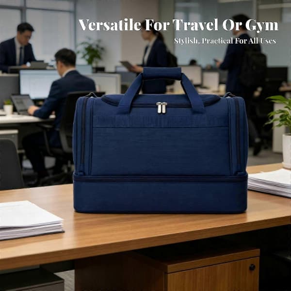 Resväska, Oxfordtyg, 56x34x31cm, Våt- och Torrförvaring, Separat Bottenfack, Rektangulär Struktur Navy Blue