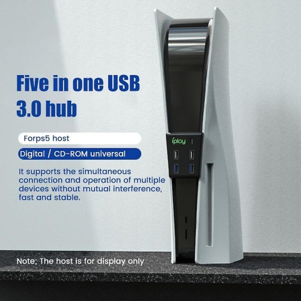För ps5 hub typ c usb3.0 splitter expansionsladdare plug and play 5 portars usb hub tillbehör för ps5 cd-rom version/digital ver