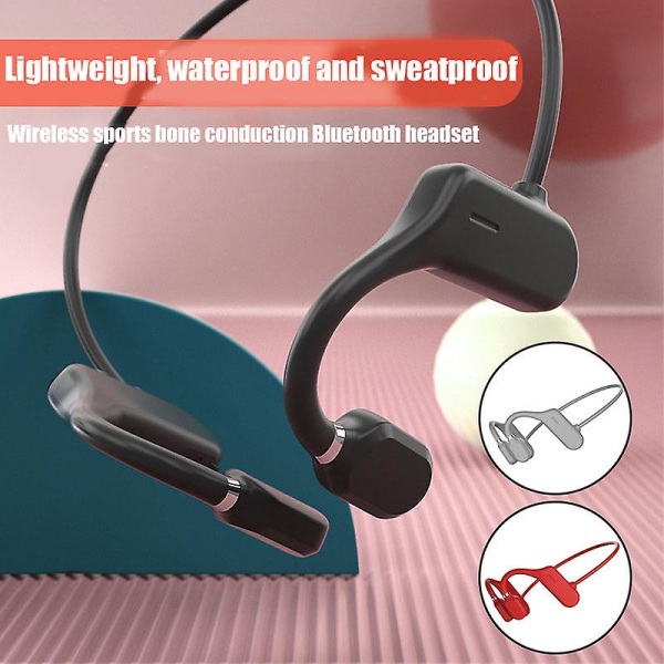 Bone Conduction Hörlurar Bluetooth-kompatibla 5.0 Sports Open Ear Trådlöst Headset Svettsäkert För Black