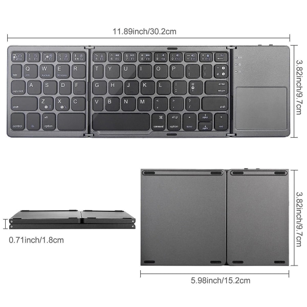 Vikbart trådlöst tangentbord, bärbart mini Bluetooth tangentbord för bärbar dator, surfplatta, smartphone Black