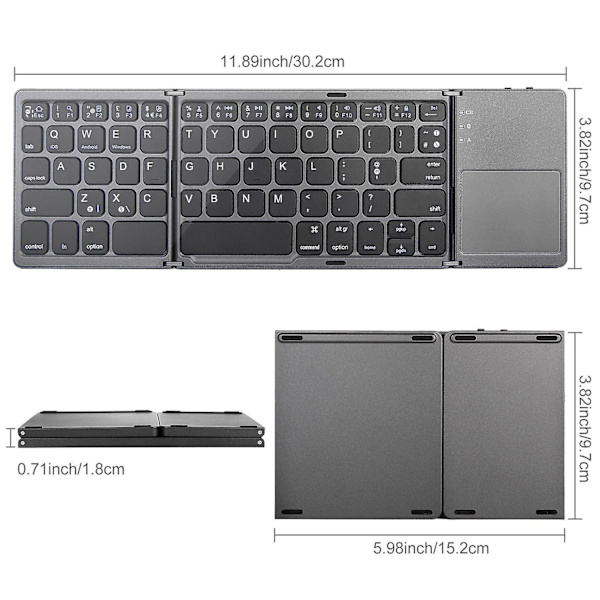 Vikbart Trådlöst Tangentbord, Portabelt Mini Bluetooth-Tangentbord För Laptop, Surfplatta, Smartphone Black