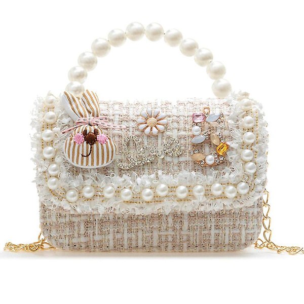 Flickor Prinsessstil Axelväska Handväska  Crossbody Väska, barnpresent Off white