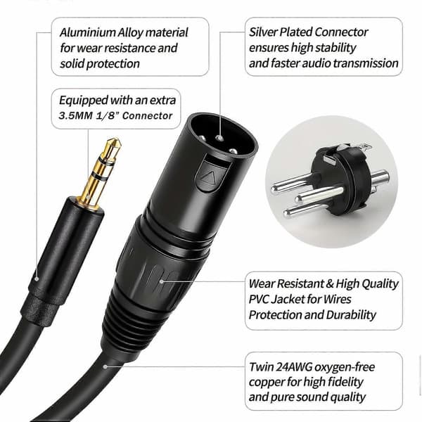 [LCS] Profesjonell XLR hann til 3,5 mm kabel - Mikrofon lydadapter for overlegen lydkvalitet 3M