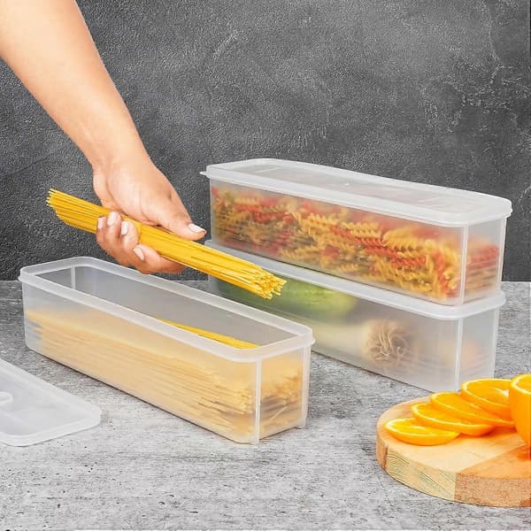 [LCS] 6-pack Plastic Containers with Lids - 1300ml/44oz Airtight BPA-Free Kitchen/Food Storage Containers - Rectangular Jars for Pasta, Rice, and More