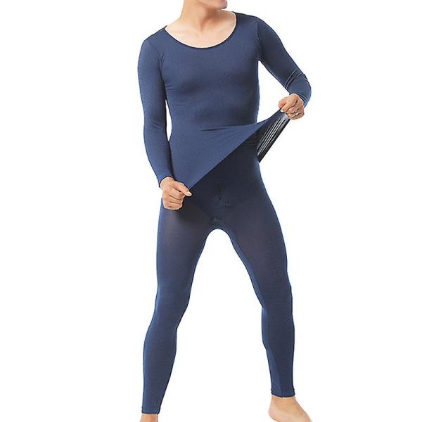 Män Seamless Elastisk Thermals Innerkläder Konstant temperatur Ultratunna underkläder kostym Top byxor Blue
