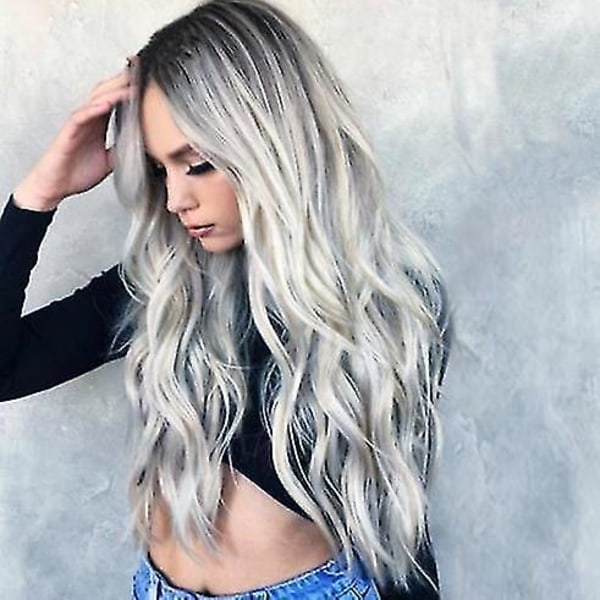 Fashion Lady's Peruk Brun Big Wave Långt lockigt hår kan permanentfärgas Designfrisyr (grå)