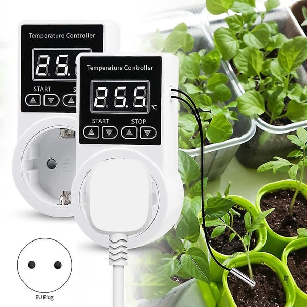 1 stk. termostatuttak med sensor, digital temperaturregulatoruttak, vanntett temperaturbryter EU-plugg
