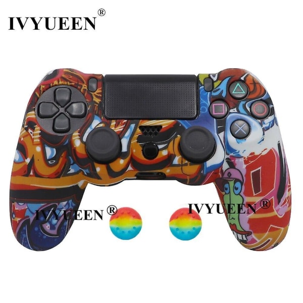 Ivyueen 25 färger silikonskal för Playstation Dualshock 4 PS4 Pro Slim-kontroller skyddande hölje tumspak grepp Graffiti h
