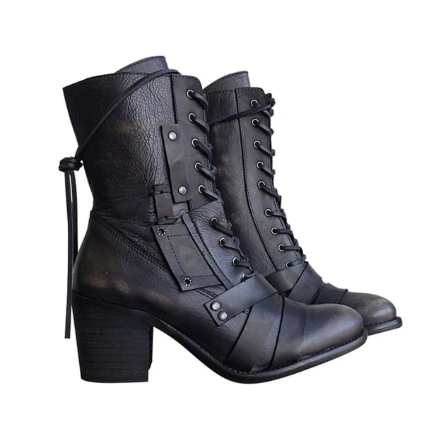 Retro Bekväma Chunky-heel Snörstövlar för Dam Brown 39