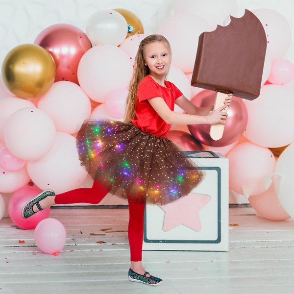 Starry Light Princess Led Dancing Skirt Lysande Julfest Scen Tyll Balett Girl Alltid På & Big Red