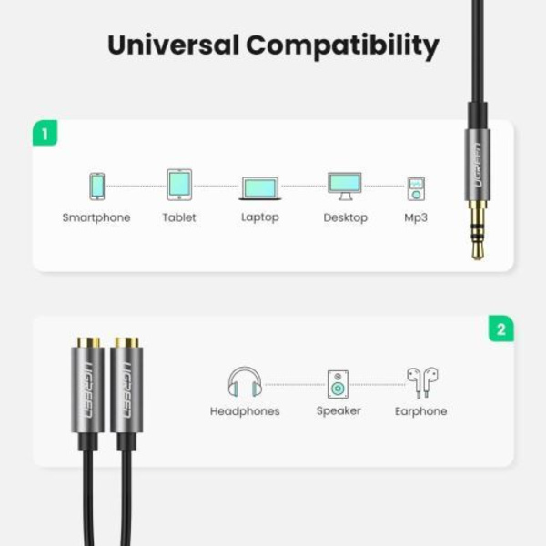 [LCS] Audio Splitter Jack Dobbelt Jack 3.5mm Han til 2 Hun, 20cm