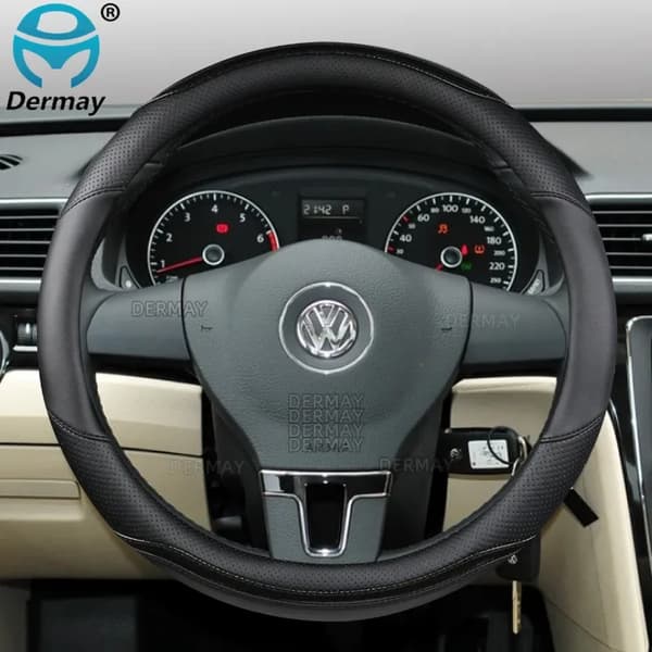 [LCS] För kompatibel med VW T4 T5 T6 Multivan Multifunktionell Transporter Bilrattsskydd Kolfiber PU-läder Biltillbehör D Shape Black